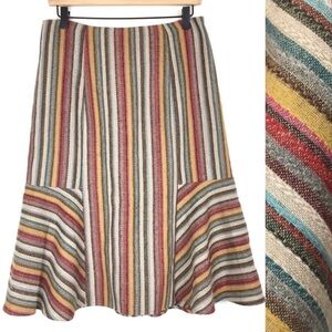 D TERRELL Wool Midi Skirt Stripe Boho Modest Flare Fishtail Hem Coastal Size 6